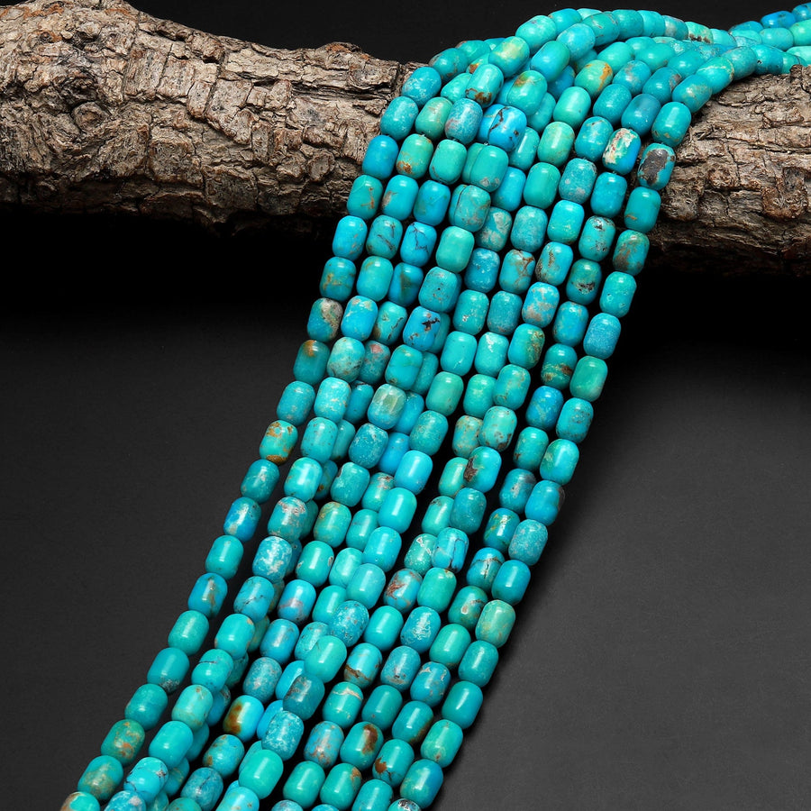 Genuine 100% Natural Blue Turquoise Beads 5x7mm Cylinder Rounded Tube Drum Barrel 15.5" Strand