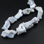 Large Freeform Natural Blue Chalcedony Geode Slice Druzy Drusy Beads Blue Lace Agate 15.5" Strand