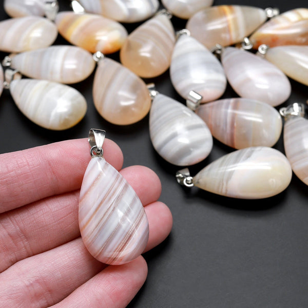 Natural Banded Striped Agate Teardrop Pendant Natural Crystal Focal Bead