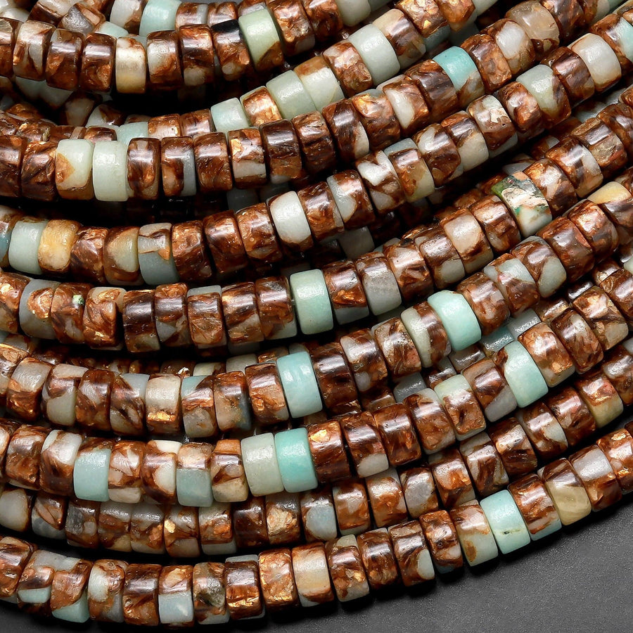 Impression Jasper Smooth Heishi Rondelle Beads 6mm 8mm Aka Copper Amazonite 15.5" Strand