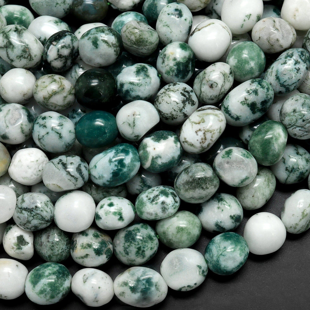 Natural Green Tree Agate Freeform Pebble Nugget Beads Gemstone 15.5" Strand