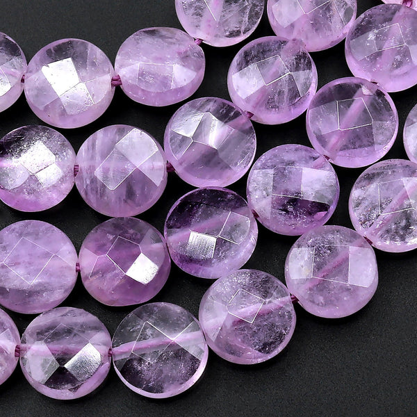 AAA Faceted 8mm Light Violet Purple Amethyst Coin Beads Flat Disc Dazzling Facets Natural Gemstone 15.5" Strand