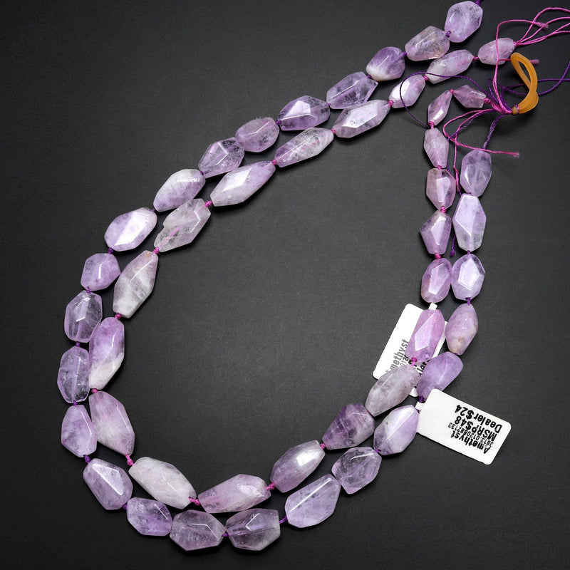 Natural Light Violet Purple Amethyst Faceted Nugget Beads
