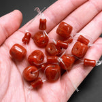 Red Fire Agate Guru Beads Three Holes T-Beads Mala Making Prayer Beads Cones 12mm