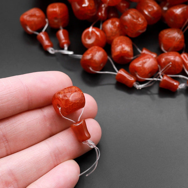 Red Fire Agate Guru Beads Three Holes T-Beads Mala Making Prayer Beads Cones 12mm