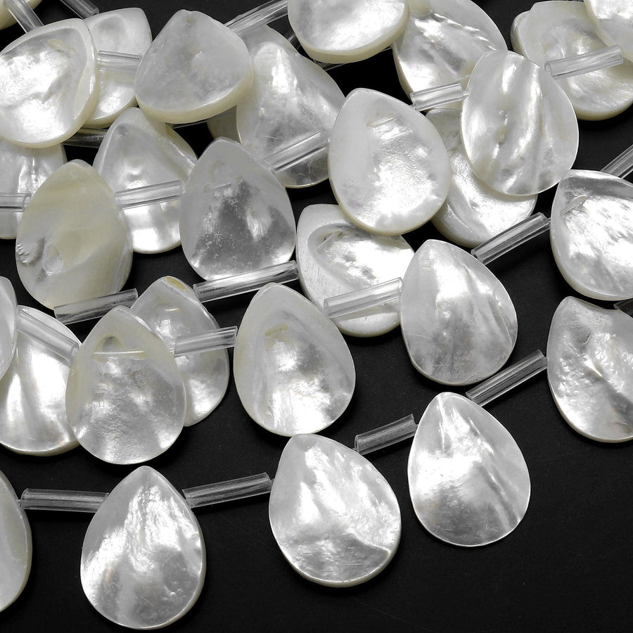 AAA Iridescent Large Natural White Mother of Pearl Teardrop Beads 12x16mm