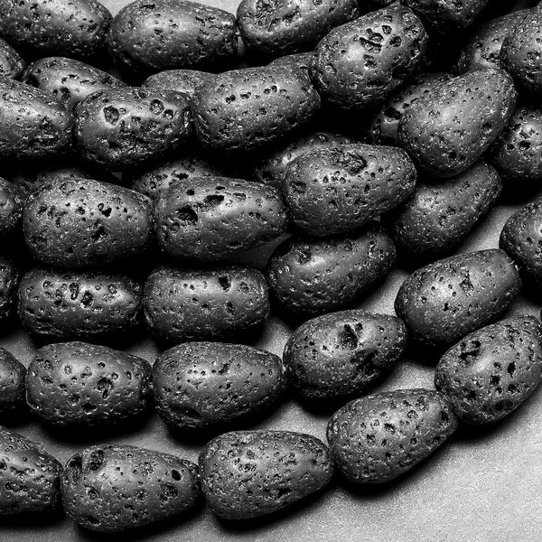 Natural Lava Teardrop Beads 8x12mm Vertically Drilled High Quality A Grade Earthy Organic Lava Rock Stone  15.5" Strand