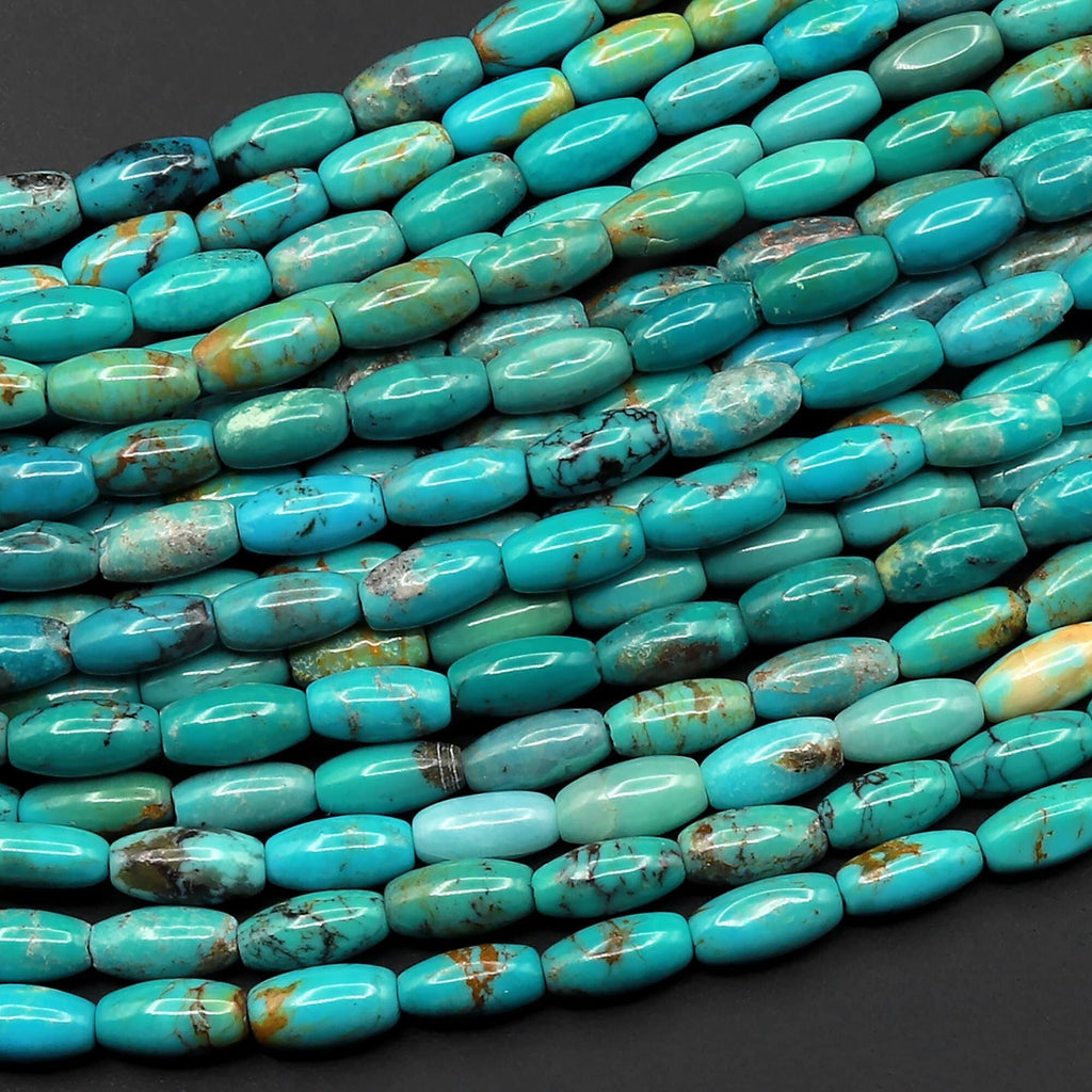 Small Natural Turquoise 6x3mm Rice Beads Barrel Drum Long Oval Beads Highly Polished High Quality Blue Green Gemstone 15.5" Strand