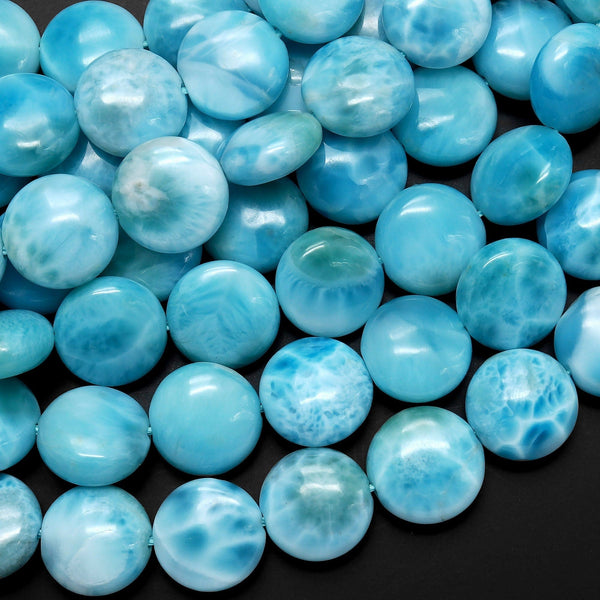 AAA Natural Blue Larimar 12mm Coin Beads Real Genuine Blue Larimar From Dominican Republic 15.5" Strand