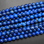 Natural Denim Blue Lapis 8mm Round Beads With Pyrite Matrix 15.5" Strand