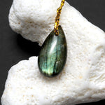Small Natural Labradorite Puffy Teardrop Pendant Bead Tones of Blue Green Gold Flashes
