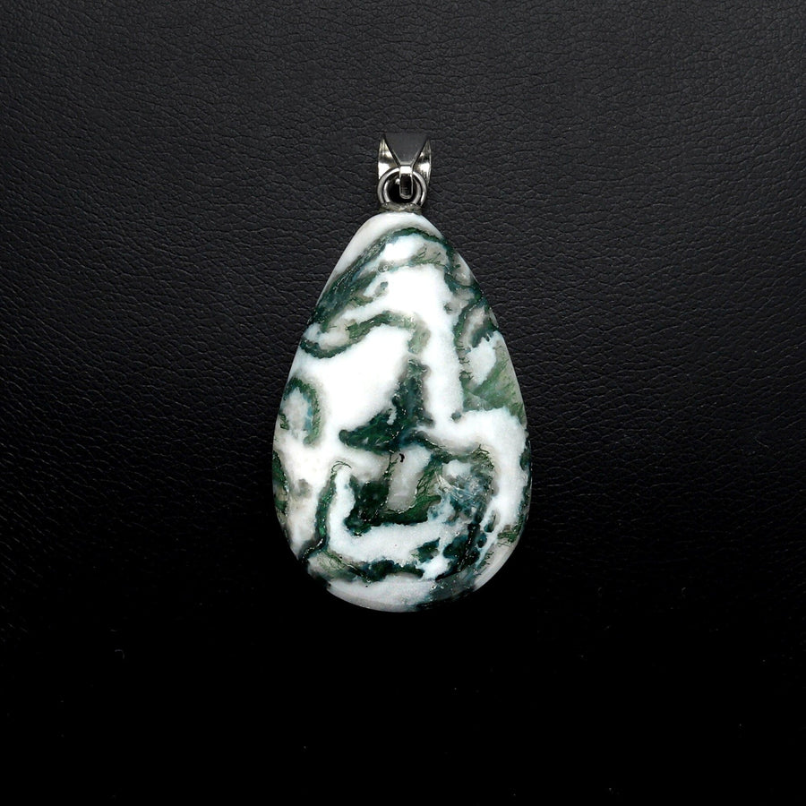 Natural Green Tree Agate Teardrop Pendant Natural Crystal Focal Bead