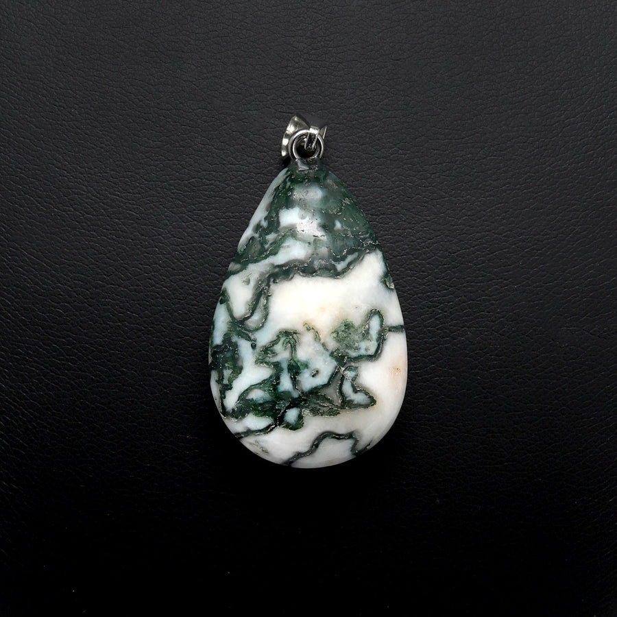 Natural Green Tree Agate Teardrop Pendant Natural Crystal Focal Bead