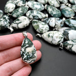 Natural Green Tree Agate Teardrop Pendant Natural Crystal Focal Bead