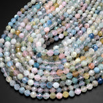 AAA Translucent Faceted Pink Morganite Blue Green Aquamarine 8mm Round Beads Double Hearted Gemstone 15.5" Strand