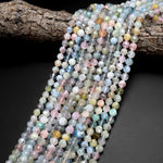 AAA Translucent Faceted Pink Morganite Blue Green Aquamarine 8mm Round Beads Double Hearted Gemstone 15.5" Strand