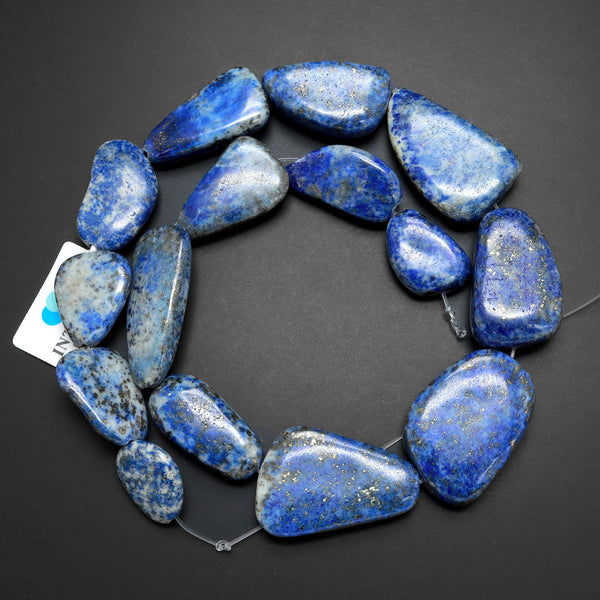 AAA Natural Denim Blue Lapis Freeform Nugget Beads 15.5" Strand