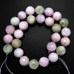Rare Natural Green Lilac Purple Kunzite Round Beads Faceted 15mm Gemstone 15.5" Strand