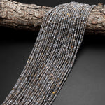 Micro Faceted Natural Black Sunstone Round Beads 2mm Sparkling Diamond Cut Gemstone 15.5" Strand