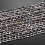 Micro Faceted Natural Black Sunstone Round Beads 2mm Sparkling Diamond Cut Gemstone 15.5" Strand