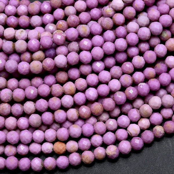 AAA Natural Lilac Purple Phosphosiderite 2mm 3mm Round Beads Micro Faceted Gemstone 15.5" Strand