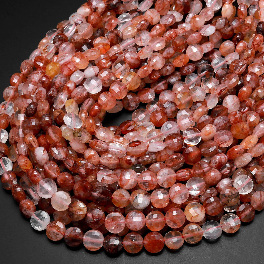 Natural Red Lepidocrocite Quartz Faceted 8mm Coin Beads 15.5" Strand