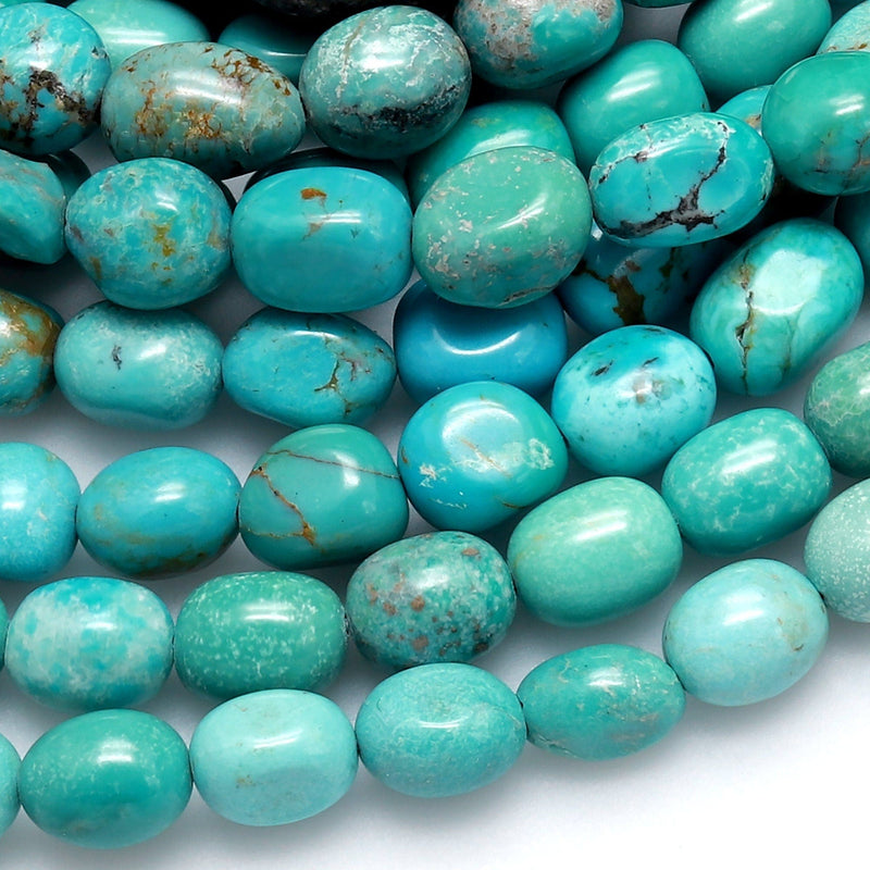 Natural Turquoise Freeform 6mm 8mm Pebble Nuggets Highly Polished Genuine Real Turquoise Gemstone Beads 15.5" Strand