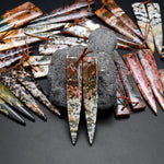 Drilled Ocean Jasper Earring Pair Matched Long Dagger Triangle Gemstone Beads