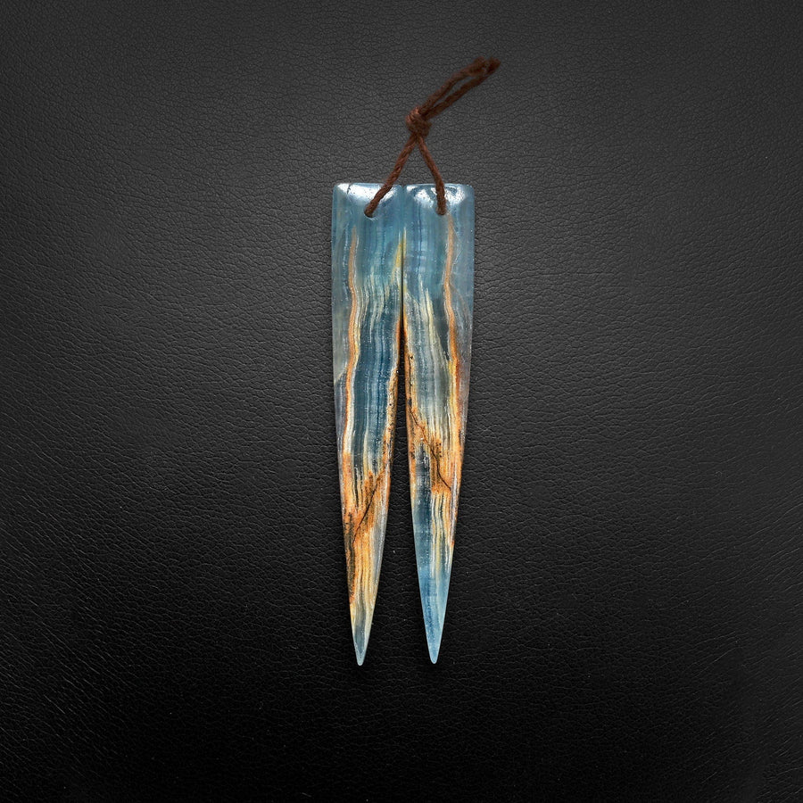 Rare Natural Argentina Lemurian Aquatine Blue Calcite Earring Pairs Cabochon Dagger Long Modern Triangle Shape Drilled Matched Bead