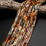 AAA Red Creek Jasper Long Rectangle Tube Beads Red Green Yellow Brown Natural Cherry Creek Multi Color Picasso Jasper 15.5" Strand