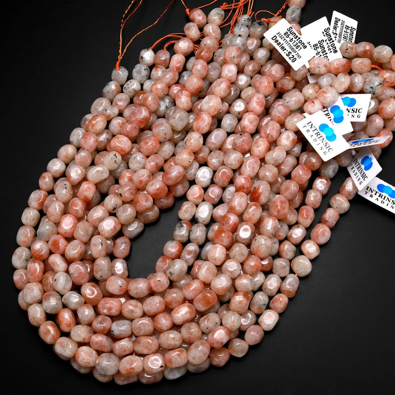 Natural Sunstone Freeform Pebble Nugget Beads Gemstone 15.5" Strand