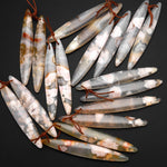 Natural Cherry Blossom Agate Earring Pair Drilled Matched Long Marquise Pair Aka Flower Agate