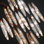Natural Cherry Blossom Agate Earring Pair Drilled Matched Long Marquise Pair Aka Flower Agate