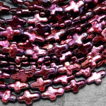 Wine Red Cross Pearl Genuine Real Freshwater Pearl Beads 15.5" Strand