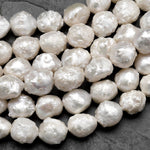 Rare Large Genuine Freshwater White Druzy Rosebud Rounded Pearl 15.5" Strand