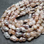 Large Genuine Freshwater Blister Pearl Freeform Vetically Side Drilled Shimmery Iridescent Golden Pink Mauve Champagne Taupe 15.5" Strand