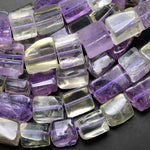 Raw Hand Cut Natural Purple Amethyst Lemon Quartz Rock Quartz Cube Square Beads 10mm 15.5" Strand