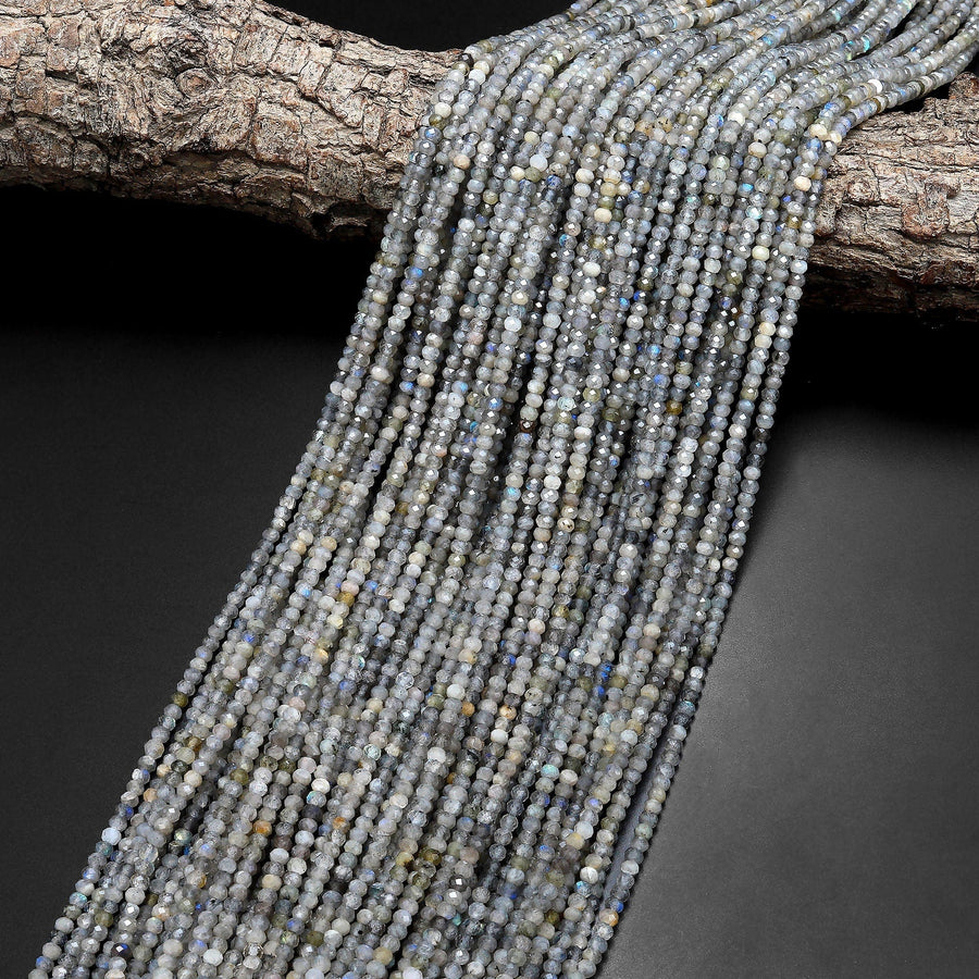 Small 3mm Faceted Natural Labradorite Rondelle Beads 15.5" Strand