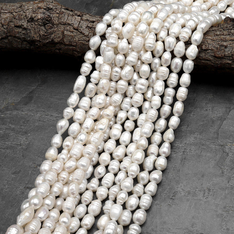 Genuine White Freshwater Potato Baroque Pearl Shimmery Iridescent Classic White Pearl 15.5" Strand