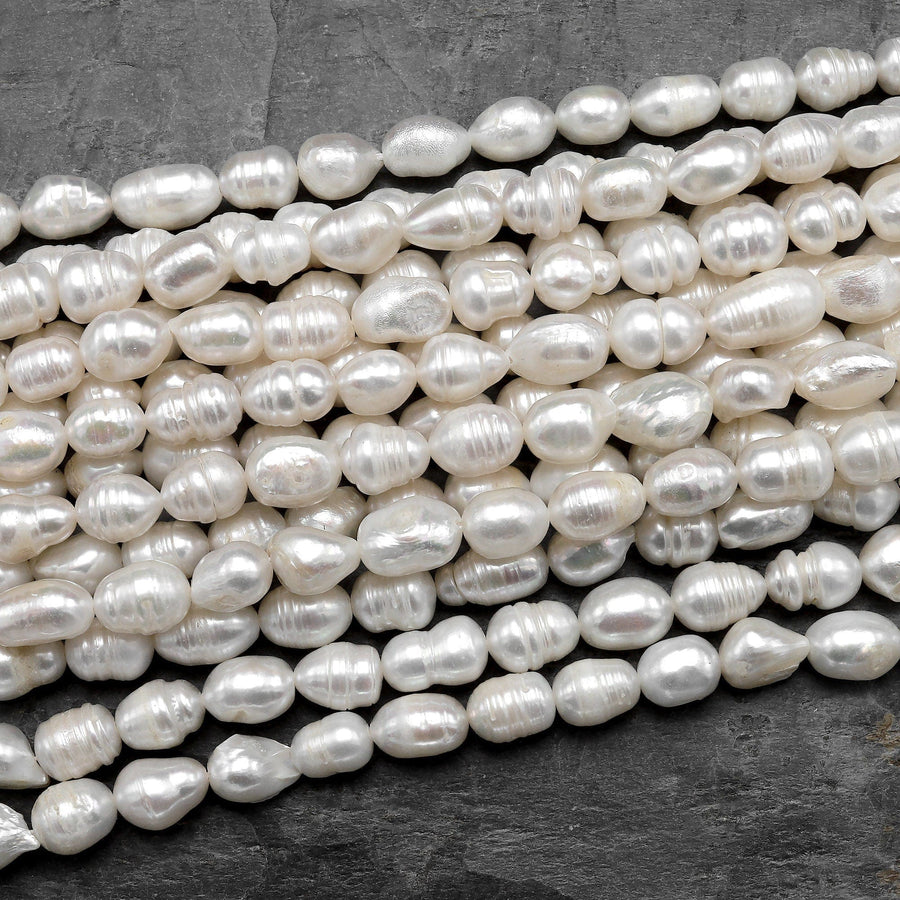 Genuine White Freshwater Potato Baroque Pearl Shimmery Iridescent Classic White Pearl 15.5" Strand