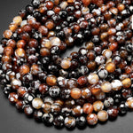 Faceted Brown Orca Agate Aka Fire Agate 6mm 8mm 10mm Round Beads 15" Strand