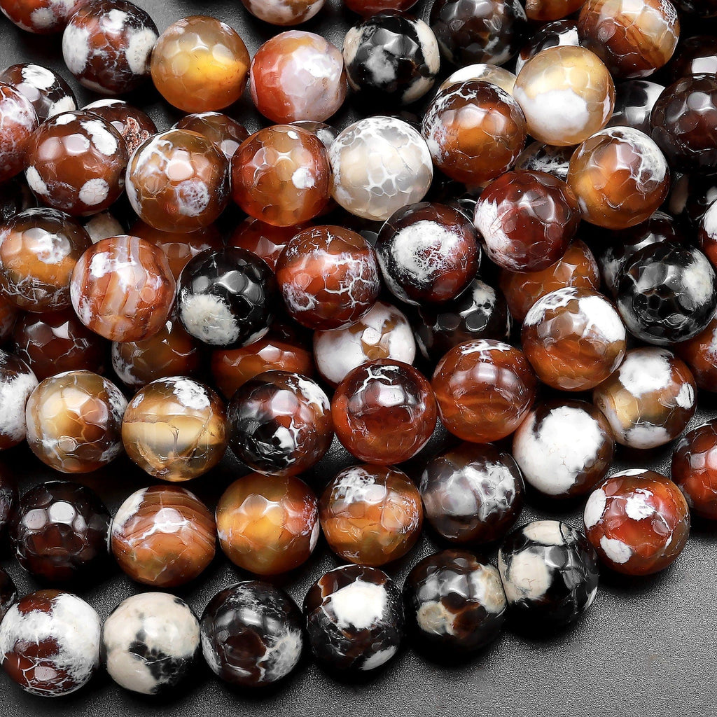 Faceted Brown Orca Agate Aka Fire Agate 6mm 8mm 10mm Round Beads 15" Strand