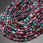Natural Pink Tourmaline Blue Indicolite Freeform Pebble Nugget Beads Gemstone 15.5" Strand