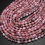 Natural Strawberry Quartz 6mm 7mm Beads Faceted Energy Prism Double Terminated Point Cut 15.5" Strand