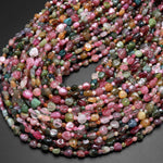 Natural Multicolor Pink Green Blue Tourmaline Freeform Pebble Nugget Beads Gemstone 15.5" Strand