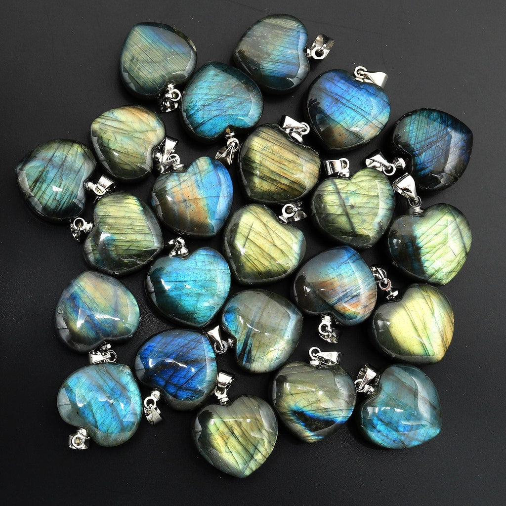 AAA Natural Labradorite Puffy Heart Pendant