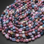 Natural Pink Blue Paraiba Tourmaline Freeform Pebble Nugget Beads Gemstone 15.5" Strand