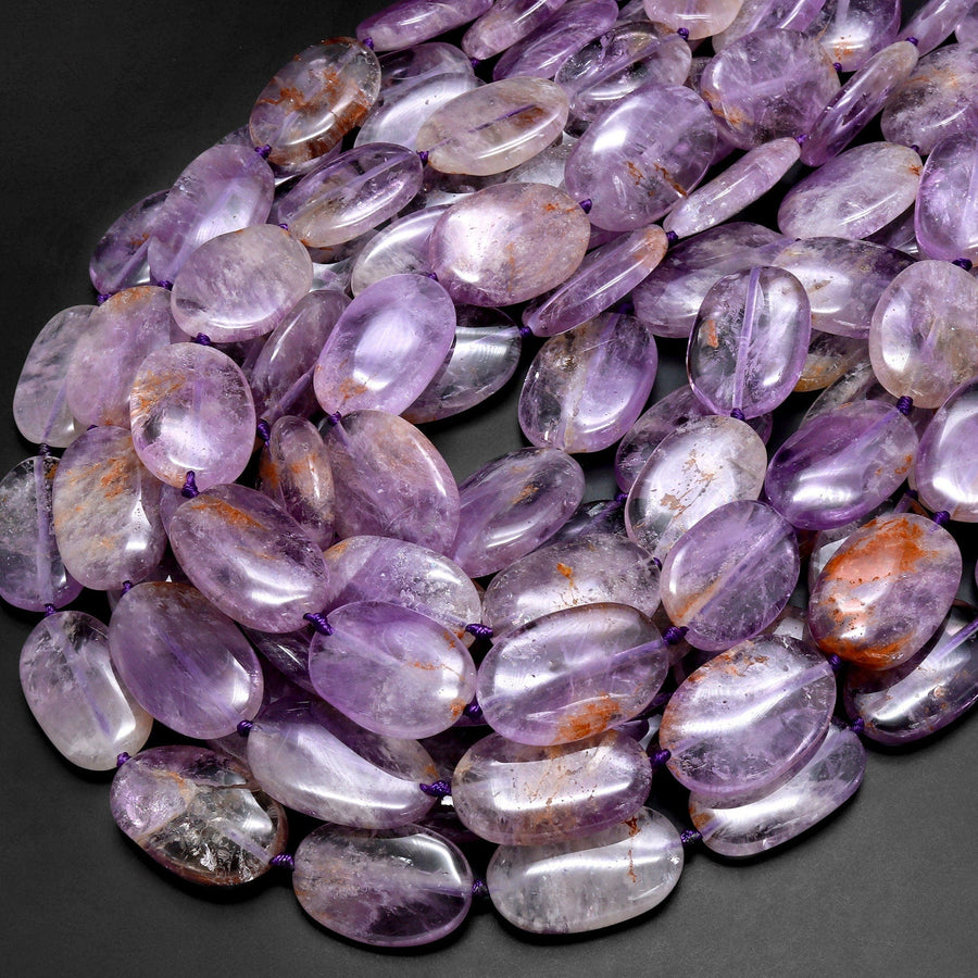 Super 7 Crystal Natural Phantom Amethyst Cacoxenite Oval Gemstone Beads 15.5" Strand