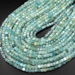 Translucent Natural Blue Green Aquamarine Faceted 4mm Cube Beads Micro Laser Diamond Cut Gemstone 15.5" Strand