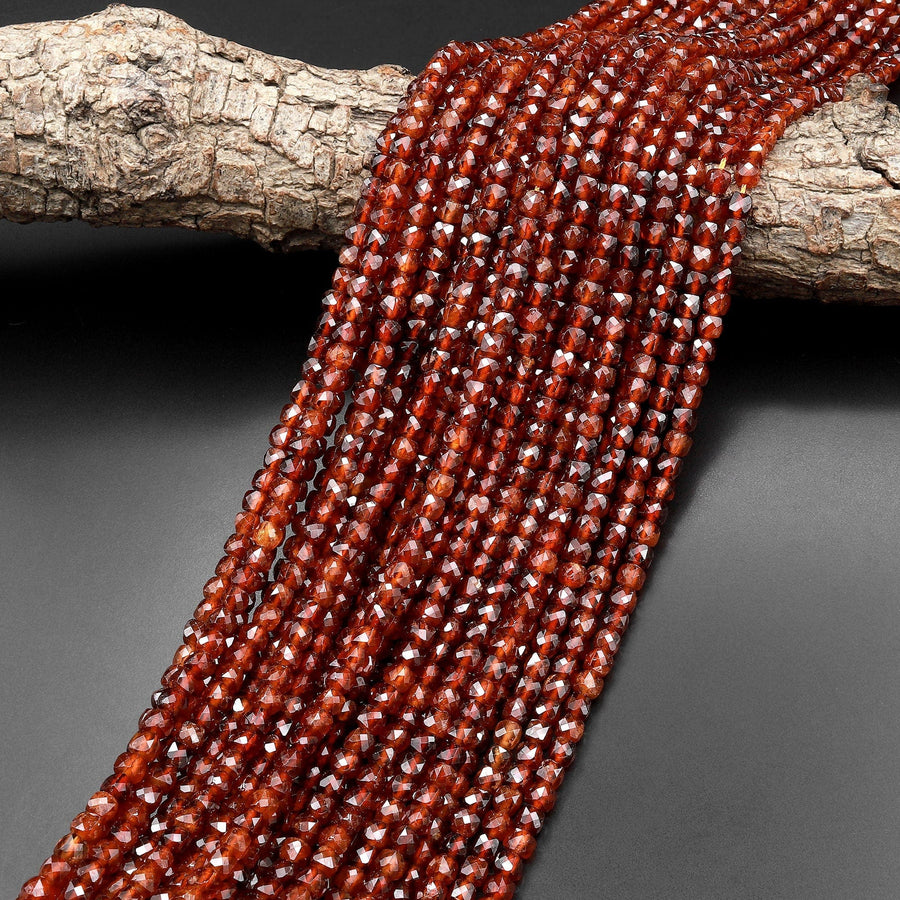 AAA Natural Orange Hessonite Garnet Faceted 4mm Cube Beads 15.5" Strand